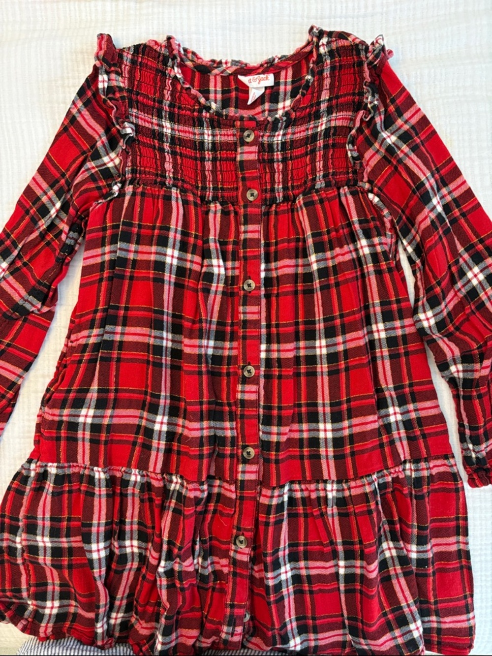 Cat & Jack Red Plaid Long Sleeve Button Front Dress
